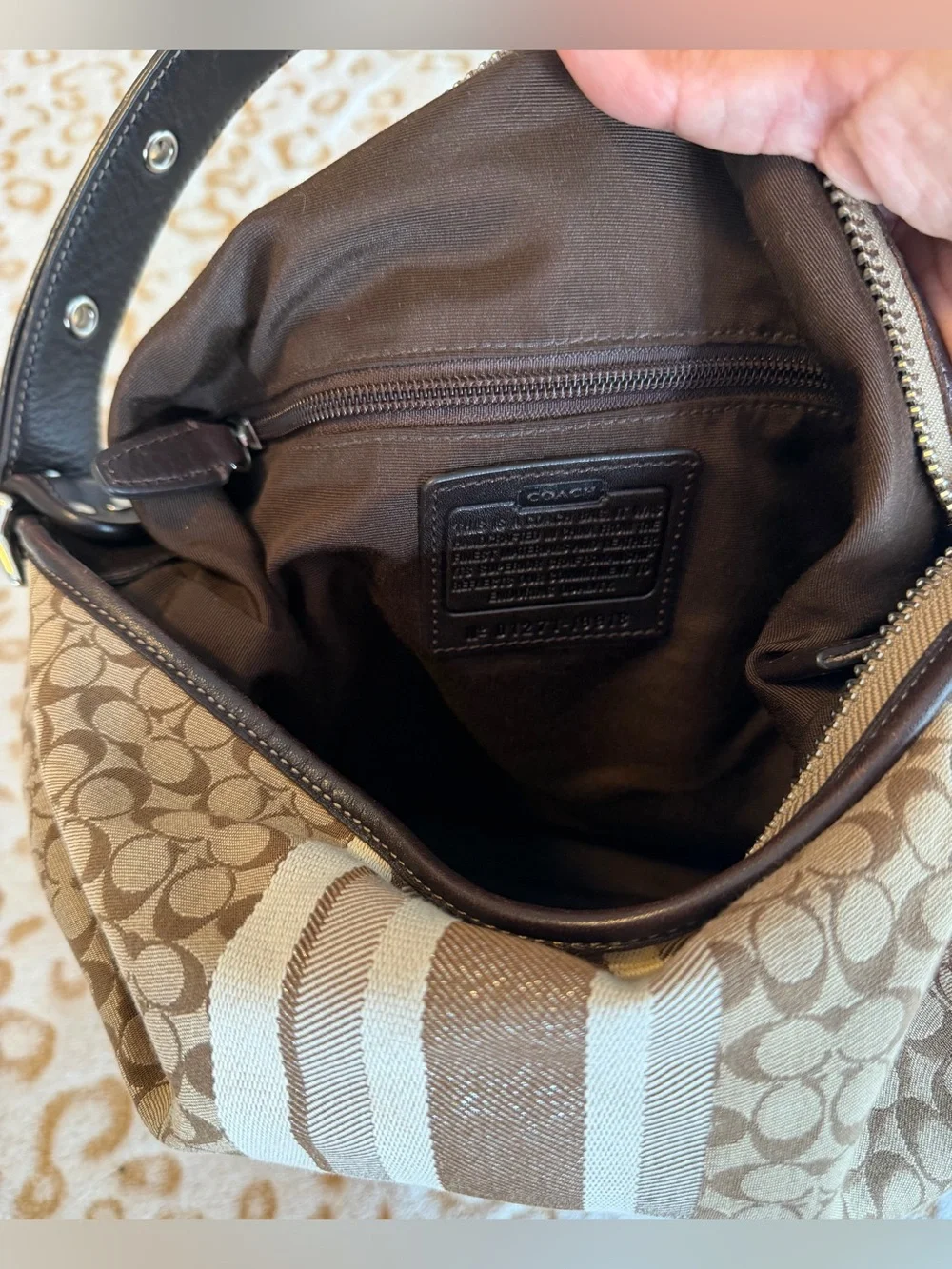 Coach Legacy Brown Beige Hobo Signature C  Leather Trim Bag